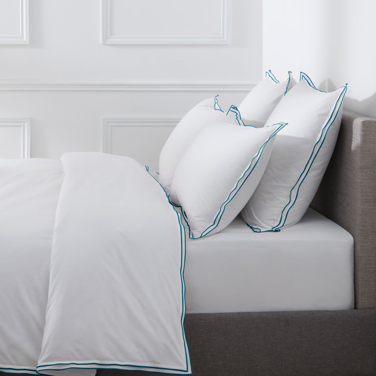 HOUSSE DE COUETTE Pure White Percale Lavée · Blanc · Finition Paon