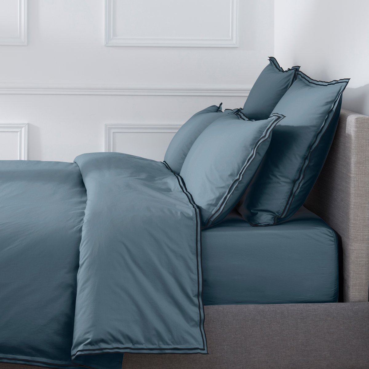 HOUSSE DE COUETTE Pure White Percale Lavée · Blue · Finition Black