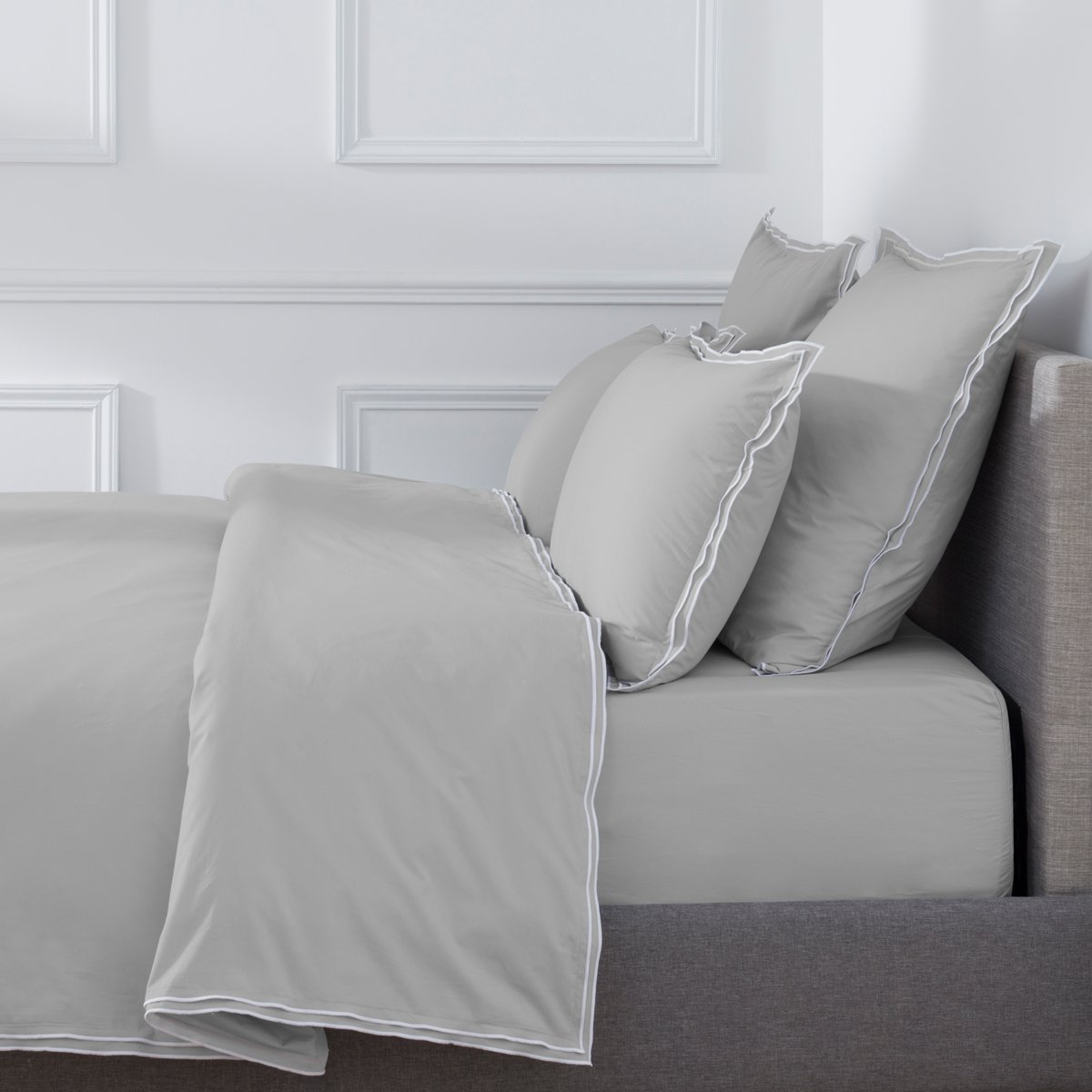 HOUSSE DE COUETTE Pure White Percale Lavée · Light Grey · Finition White