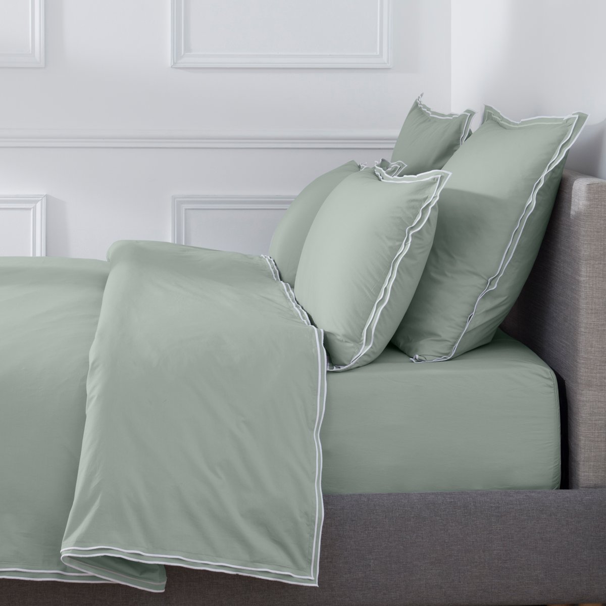 HOUSSE DE COUETTE Pure White Percale Lavée · Light Green · Finition White
