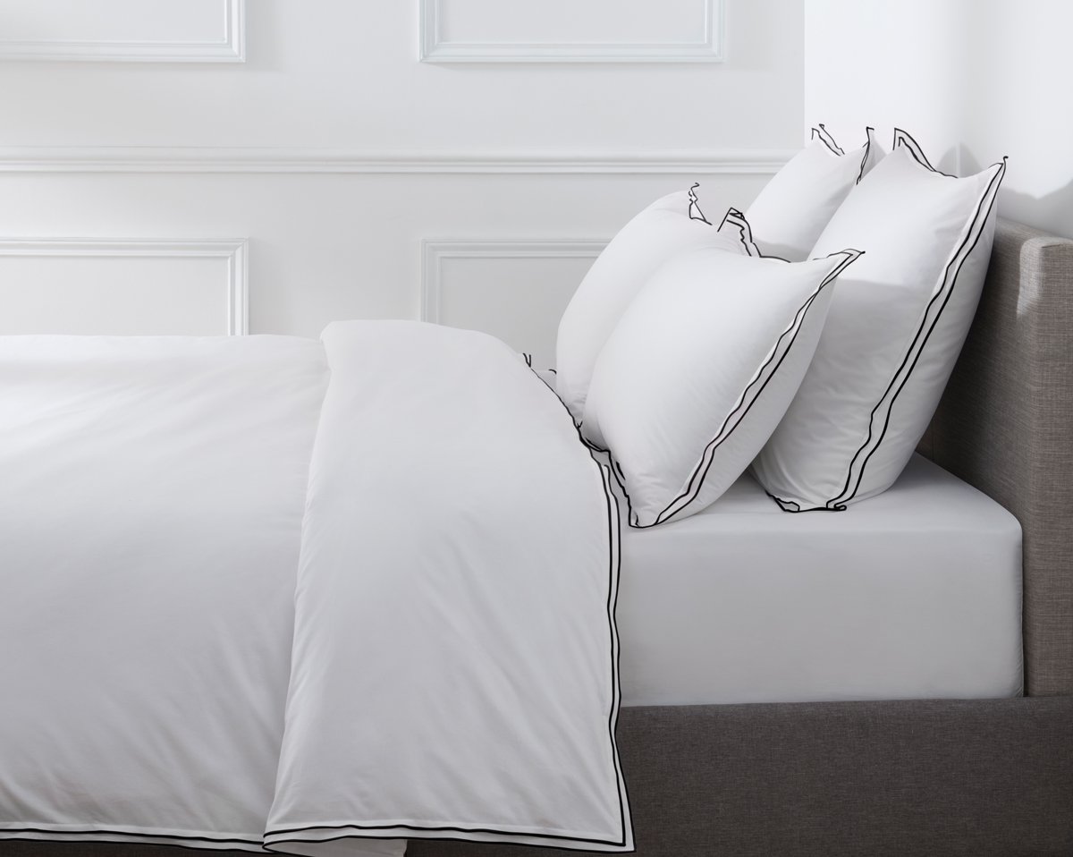 HOUSSE DE COUETTE Pure White Percale Lavée · Blanc · Finition Noire
