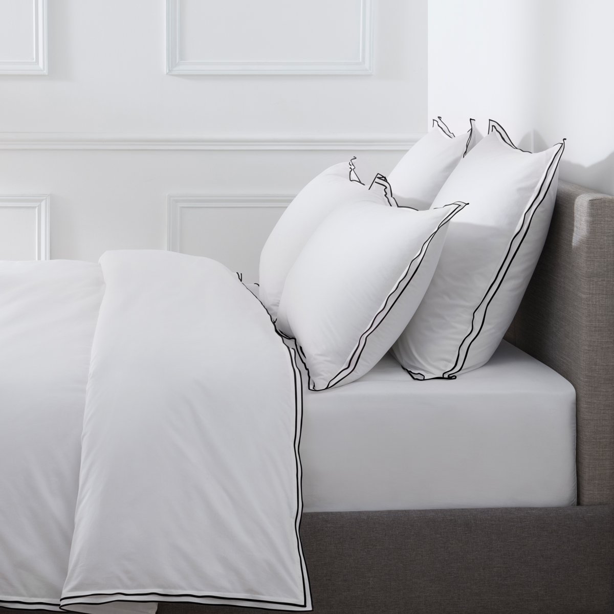 HOUSSE DE COUETTE Pure White Percale Lavée · Blanc · Finition Noire