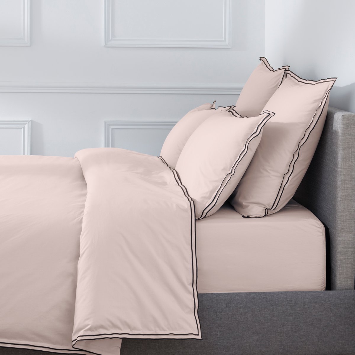 HOUSSE DE COUETTE Pure White Percale Lavée · Pink· Finition Black