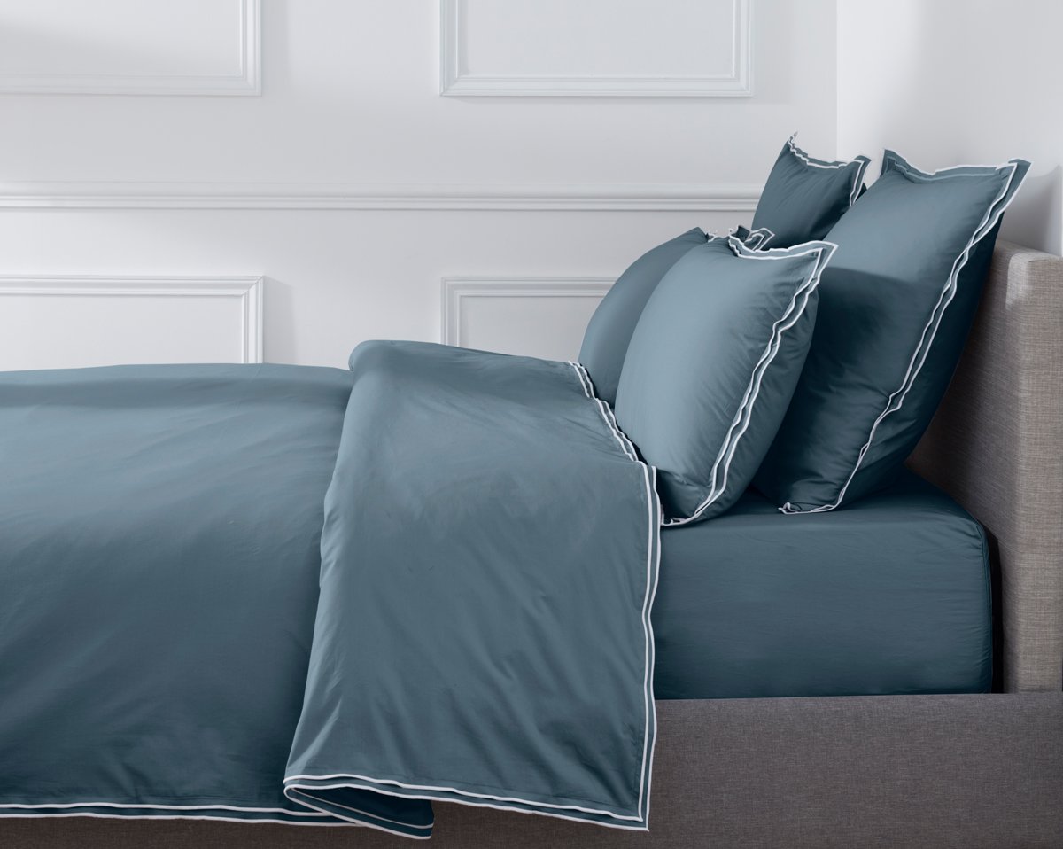 anne de solène HOUSSE DE COUETTE Pure White Percale Lavée · Blue · Finition White