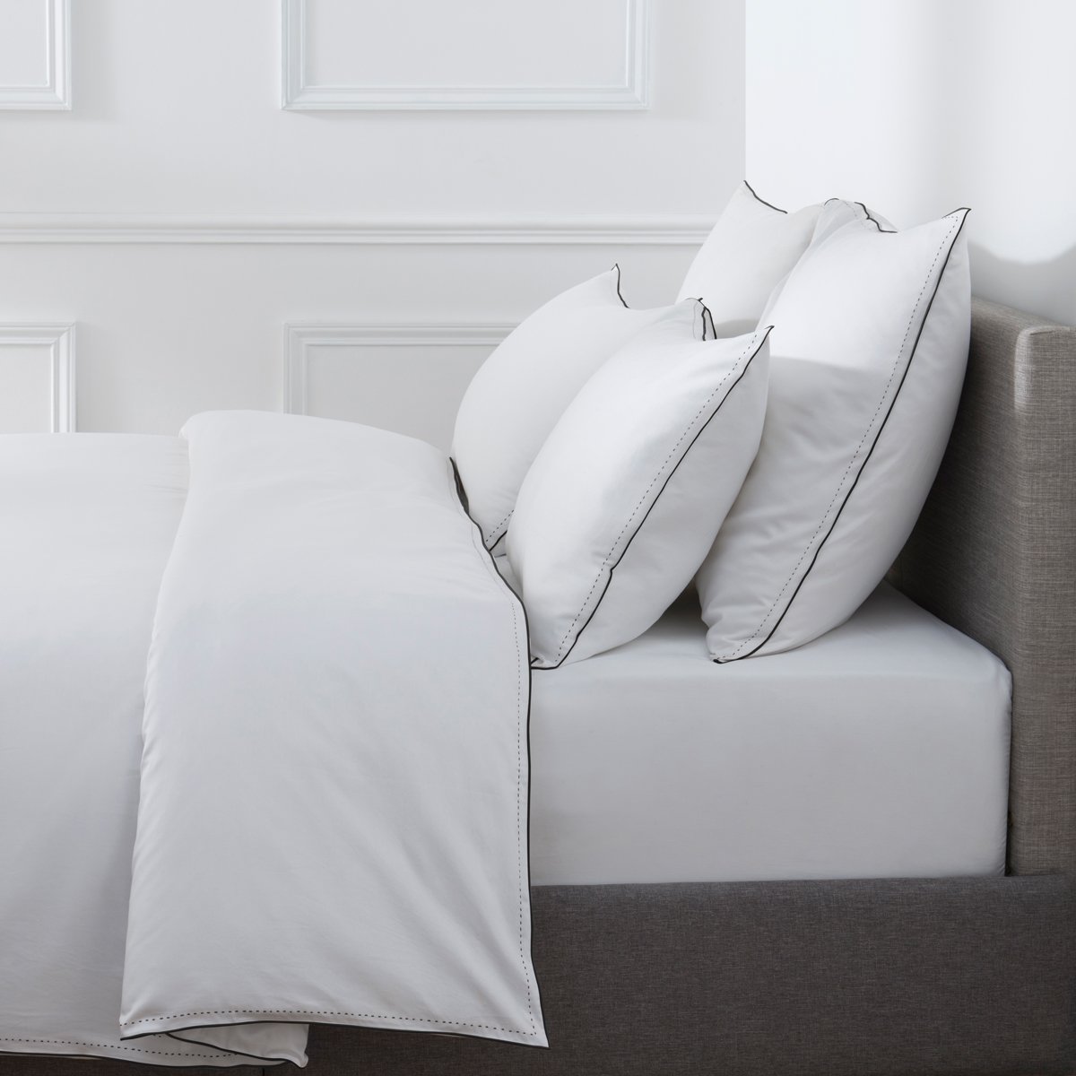 HOUSSE DE COUETTE Pure White Satin Lavé · Blanc · Finition Noire