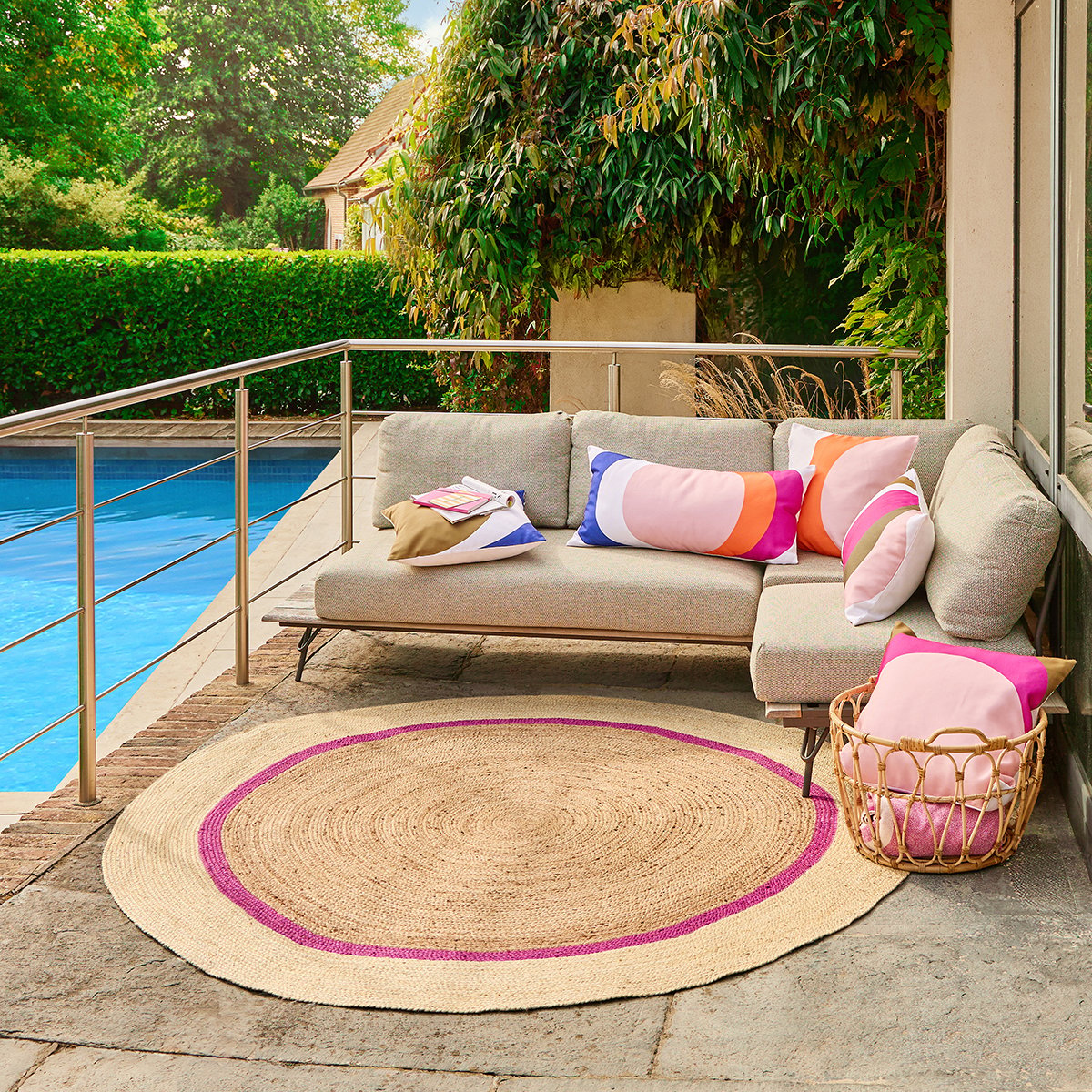 TAPIS EXTERIEUR Clarisse · Naturel/fushia