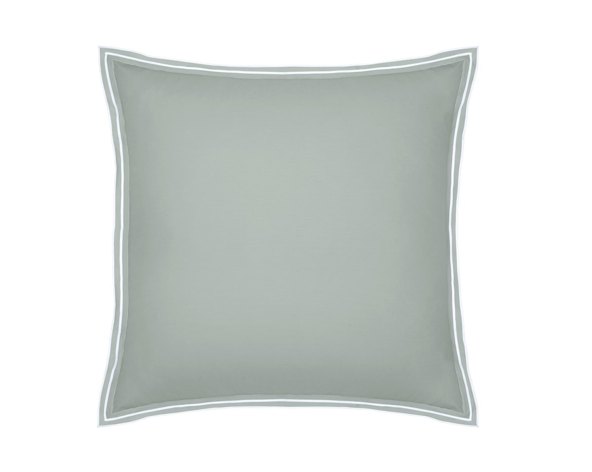 anne de solène TAIE D'OREILLER Pure White Percale Lavée · Light Green · Finition White