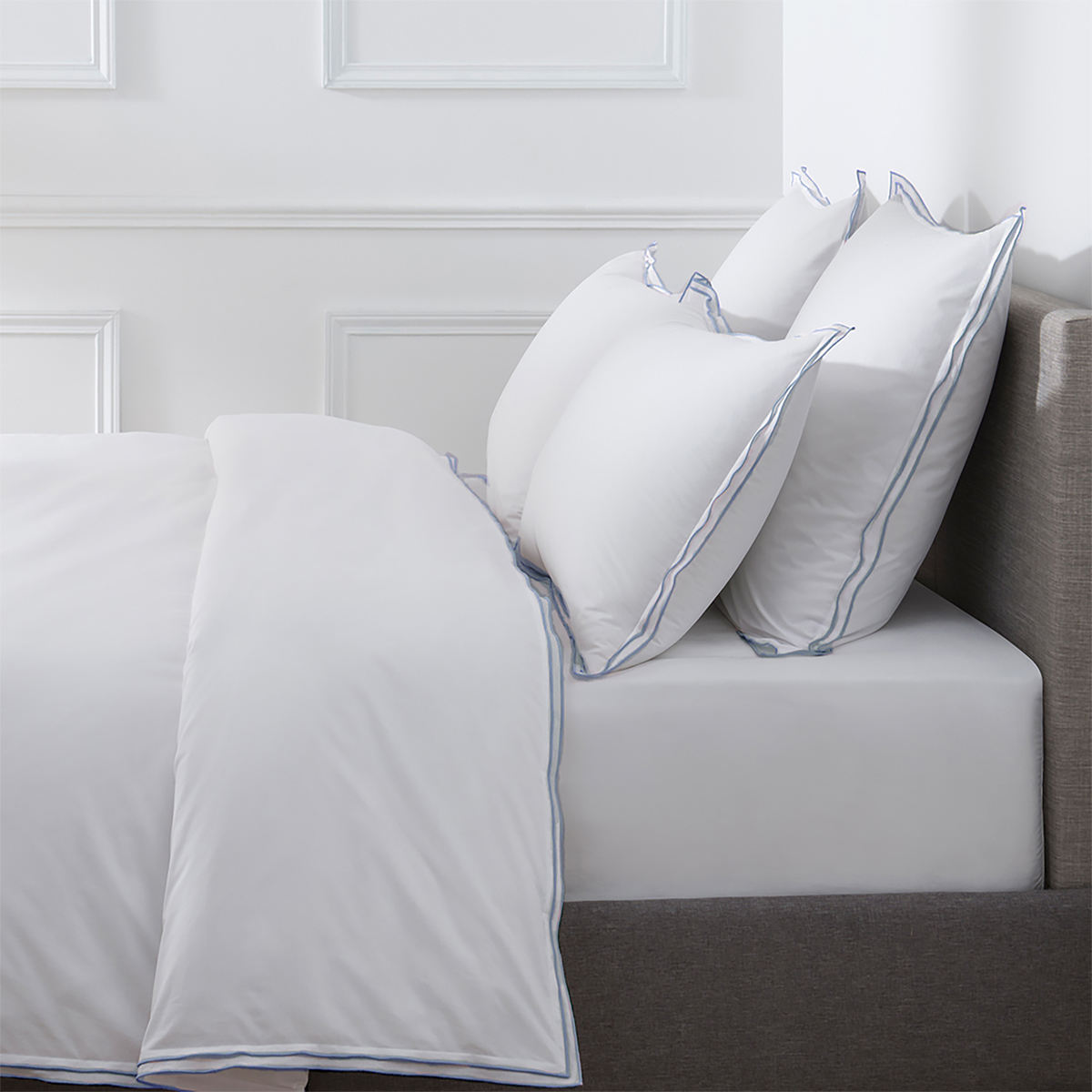 HOUSSE DE COUETTE Pure White Percale Lavée · Blanc · Finition Denim