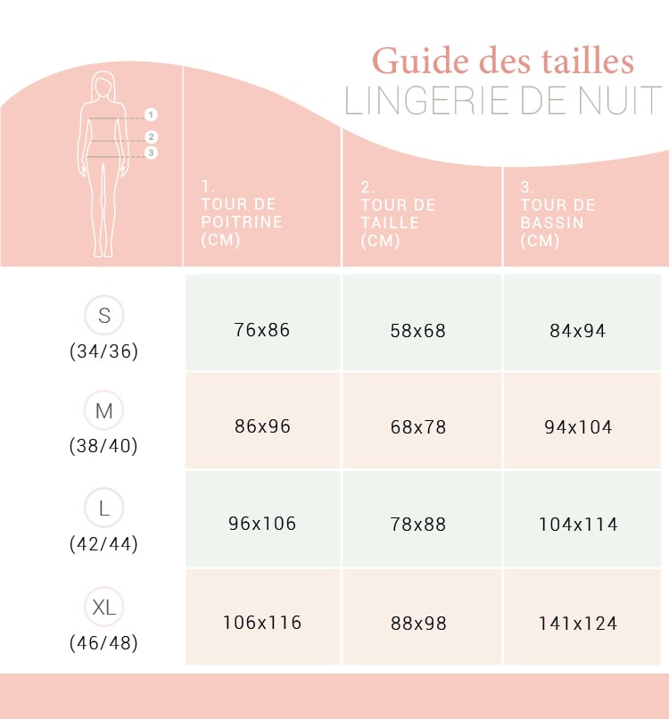 Guide des tailles lingerie de nuit femme